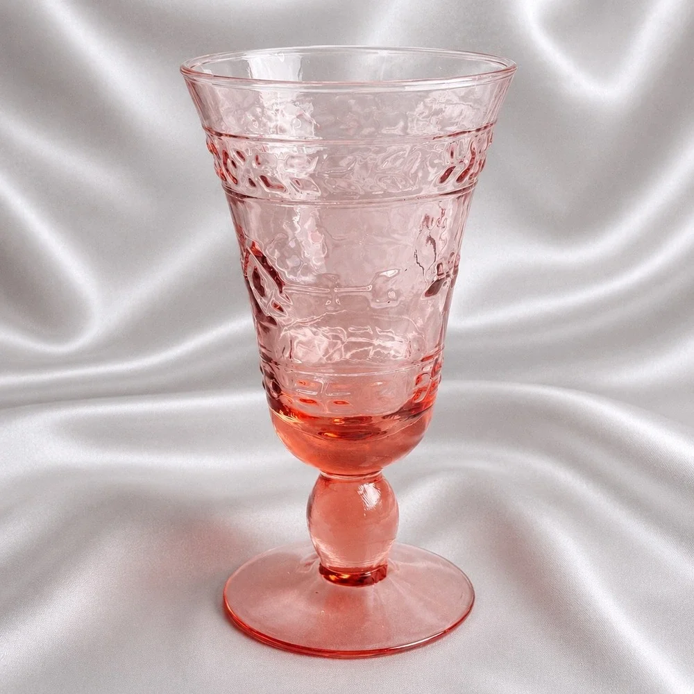 Studio Nova Adirondack Pink Water Goblet Southwestern Embossed Glass 7 Inch